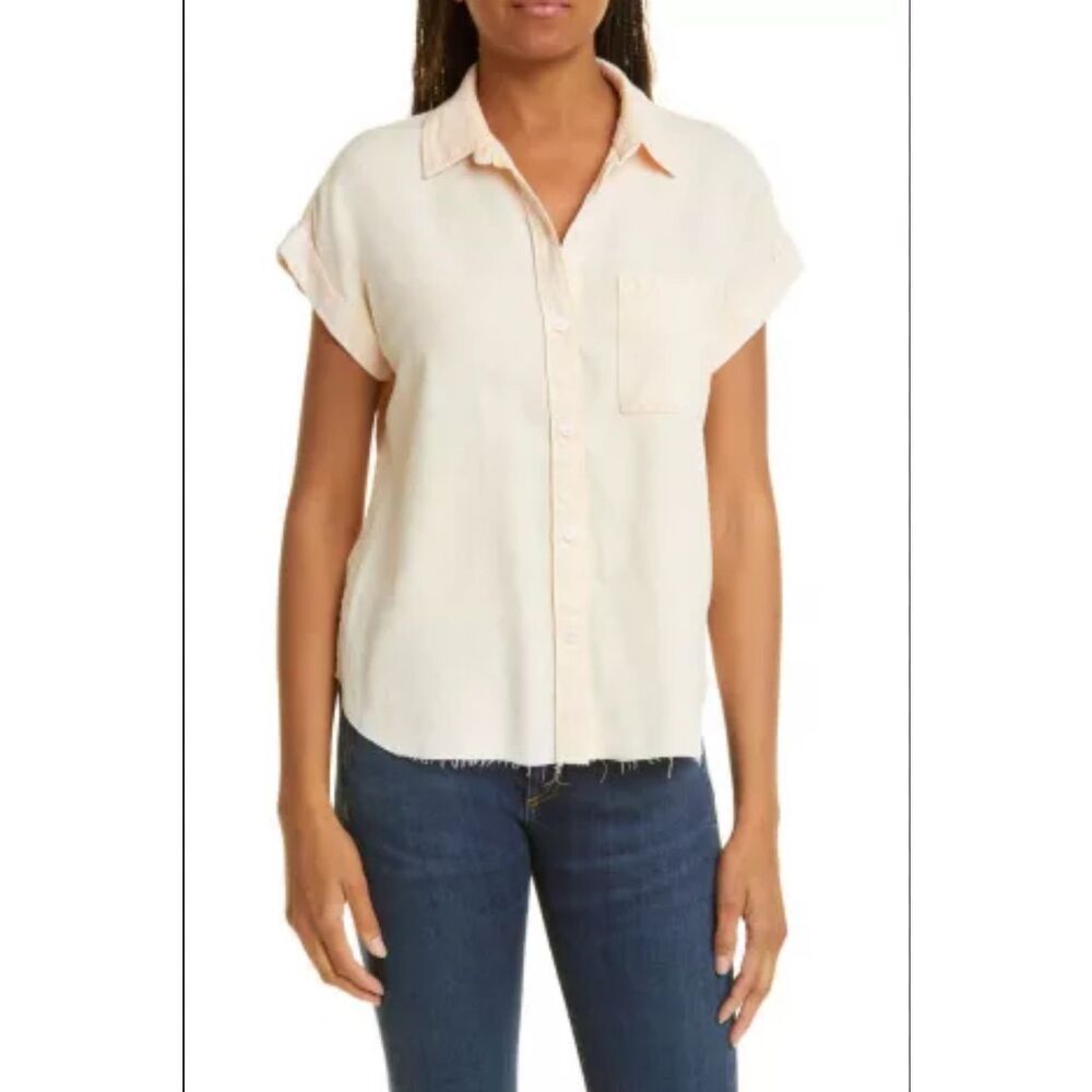 Rails Lex Top Button Down Short‎ Sleeve Peach Aci… - image 1